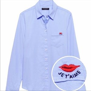 blue Oxford with chic French embroidery